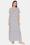 Coucou Maternity Woven Full Length Loungewear Dress With Discreet Feeding - Azure Blue — thumbnail 2